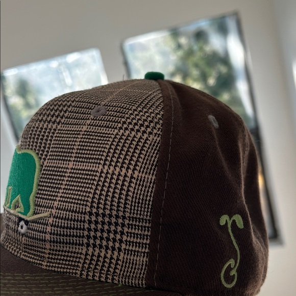 GRASSROOTS X PROPER THOUGHT Check Plaid Brown Green Embroidered Fitted Hat 7.5 - Picture 4 of 6